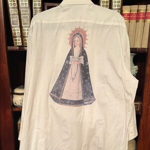 White Shirt with Religious Icon Print